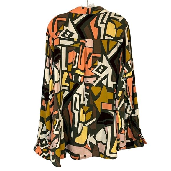 Big Dart Plus Size 20 Top Button Down Geometric Retro Pop Art Pattern Loose Fit - Picture 2 of 12